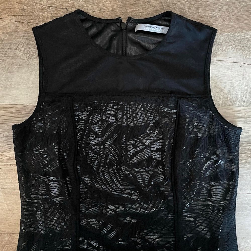 Marc New York Andrew Marc Metallic Black Lace Sheath Dress Size 4 - Picture 7 of 14